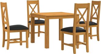 vidaXL Conjunto De Comedor 5 Uds. Negro Madera De Roble S&oacute;lido Vidaxl