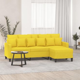 vidaXL Vidaxl - Sof&aacute; De 3 Plazas Con Taburete De Tela Amarillo Claro 180 Cm