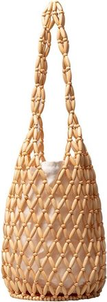 Generic Wooden Bead Woven Hand Bag Handmade Beaded Shoulder Bag for Women (Yellow)