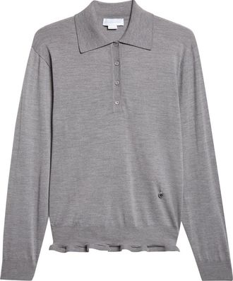 Stella McCartney Frilled Lightweight Wool Polo in Grey Melange at Nordstrom, Size X-Small