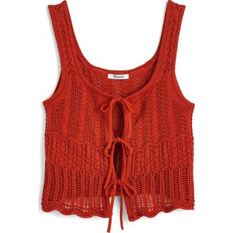 Madewell Pointelle Stitch Tie Front Sweater Tank in Rustic Flame at Nordstrom Rack, Size X-Large