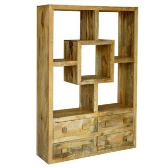 Jaipur Furniture Yoga Straight Bookcase with 4 Drawer - Mango Wood - L35 x W120 x H175 cm - Light Finish in Brown