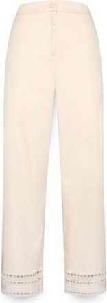 Elena Miro Broek van gemengd katoen met kant - Dames - Wijde Broeken - Beige - M - Katoen - Broeken