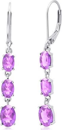 MAX + STONE 925 Sterling Silver 3 Stone Gemstone Leverback Dangle Earrings