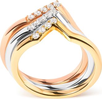 House of Brilliance 14K Gold 1/4 Cttw Diamond Chevron V Stackable Band Ring Set in Yellow at Nordstrom, Size 7