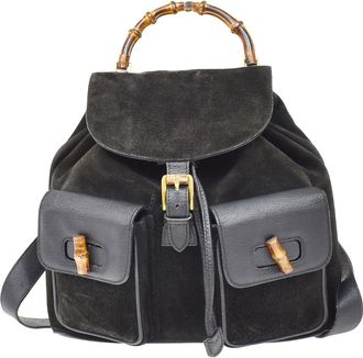 Gucci Vintage Bamboo Suede Black Suede Backpack Bag (Pre-Owned)