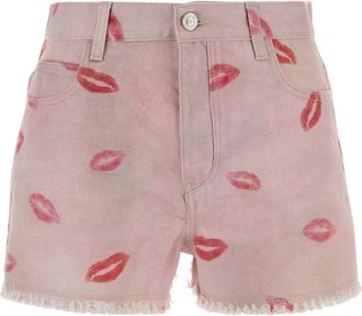 Isabel Marant Lesia Kiss-Printed Frayed Shorts - Dames - Denim shorts - Veelkleurig - XS - Katoen - Korte Broeken