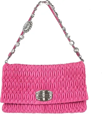 Miu Miu Crystal Clutch Matelasse Leather Pink Leather Handbag (Pre-Owned)