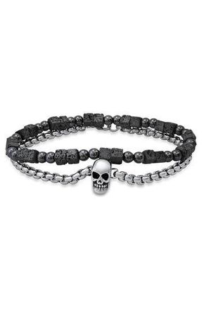 Steeltime Mens Set of 2 Beaded Bracelets in Silver/black at Nordstrom Rack