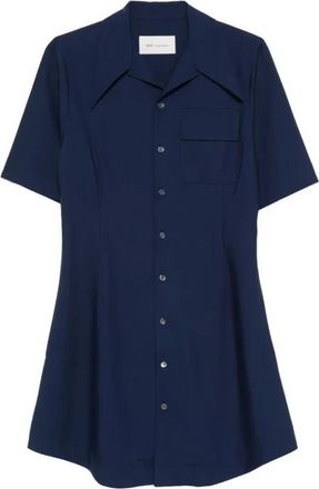 Ami Lange Mouw Encre Wol Jurk - Dames - Shirt Kleedjes - Blauw - M - Wol - Kleedjes