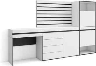 Skraut Home Scarpiera, Mobile Salvaspazio, 237x145x35 cm, Camera da letto, stanza, Cassettiera, Pannelli Decorativi, Tavolo da toeletta, Stile moderno, Bianco