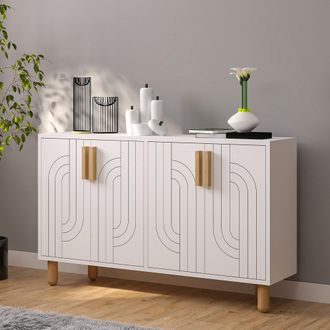 Dmora Aparador Venerina, Alacena 2 Estantes, 4 Puertas, 4 Espacios, 120x30x74h Cm Blanco