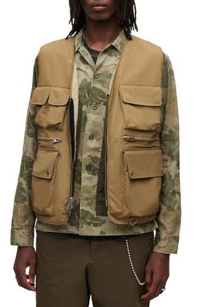 AllSaints Vibo Reversible Faux Shearling Lined Tech Vest in Sand at Nordstrom, Size X-Small