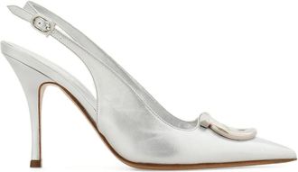 Ferragamo 90mm Gancini slingback pumps - women - Goat Skin/Lambskin/Calf Leather - 7.5C - Silver