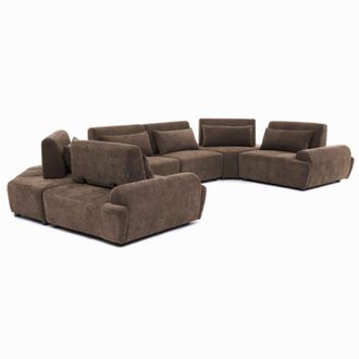 Oviala Sof&aacute; esquinero modular de 6 plazas con respaldo ajustable 462cm marr&oacute;n