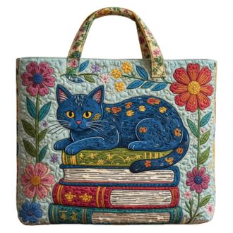 Generic Vintage Quilted Tote Bag,Cute Animals Print Cotton Shoulder Bag,Canvas Book Print Shoulder Bags for Vacation Shopping