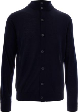 Ballantyne Navy Blue High Collar Button Wool Cardigan