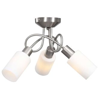 Berkfield Home Elegant Ceiling Lamp with Ceramic Shades for 3 E14 Bulbs White Cone