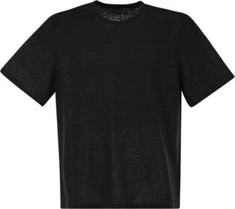 Majestic Filatures T-shirt met ronde hals en korte mouwen - Heren - T-shirts - Zwart - 2XL - Linnen - Tops