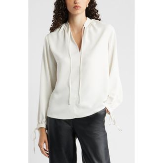 Nordstrom Long Sleeve Tie Neck Shirt in Ivory Tofu at Nordstrom Rack, Size X-Small