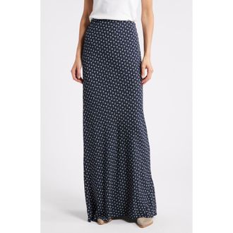Treasure & Bond Floral Maxi Skirt in Navy/Tan Sades Petals at Nordstrom, Size Medium