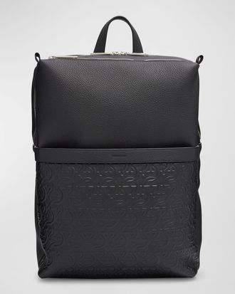 Ferragamo Mens Embossed Gancini Leather Backpack
