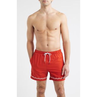 MAVRANS Rust Waves Embroidered Swim Trunks at Nordstrom, Size Xx-Large