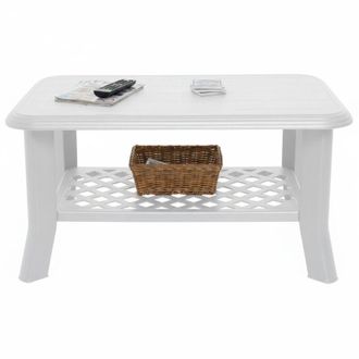Dmora Dmora - Tavolo da esterno 0, Tavolino con portariviste, Tavolino da giardino multiuso, 100% Made in Italy, Cm 90x60h46, Bianco