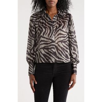 DKNY Metallic Shadow Stripe Long Sleeve Button-Up Shirt in Black Multi at Nordstrom Rack, Size X-Large