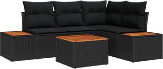 vidaXL Garden Sofa Set with Cushion 4 pcs Black Poly Rattan vidaXL