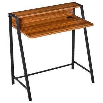 OEM Escritorio Mesa De Ordenador 84x45x85cm Con Encimera De Madera Y Patas De Metal Estilo Moderno Para Oficina Nogal
