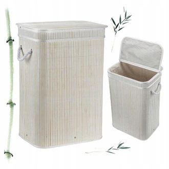 OEM Cesto De Ropa De Bamb&uacute; Con Inserto Y Tapa Extra&iacute;bles, 72 L, Blanco