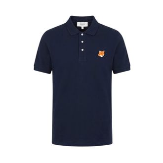 Maison Kitsun&eacute; Polo Shirts, male, Blue, Size: XL Fox Head Regular Polo
