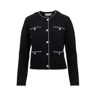 Tory Burch Kendra Wool Scalloped Cardigan - female - Tory Burch - Cardigans - Black - S - Knitwear