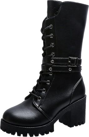 Generic Winter Spicy Girl Fashion Knee High Boots with Thick Heel for Women Stylish Over Knee Pleated Design PU and Suede Material Party Wear High Heels Ankle