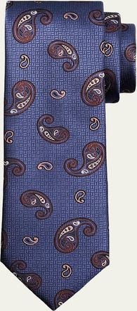 Brioni Mens Micro-Geometric Woven Paisley Silk Tie