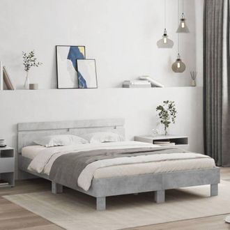 vidaXL Vidaxl - Cama Con Cabecero Madera De Ingenier&iacute;a Gris Hormig&oacute;n 140x190 Cm