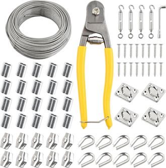 OEM Kit De Cable De Acero Inoxidable De 50 M, 3 Mm, Fundas, Tensores, Terminales, Bridas Para Cables, Ganchos, Herramientas, Lavander&iacute;a, Cortina, Jard&iacute;n