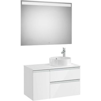 Roca Roca - Pack Mueble De 2 Cajones Para Lavabo Sobre Encimera Y Espejo Led The Gap Color: Blanco - Posici&oacute;n Del Lavabo: Derecha
