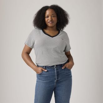 Levi's The Perfect V Neck (Plus Size) - Womens - 1X - Multi Colour / Caviar Stripe
