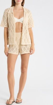 Elan Openwork Knit Cover-Up Shorts in Natural at Nordstrom, Size X-Small