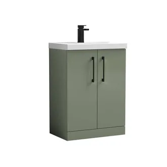 Balterley Contemporary Floor Standing 2-Door Vanity Basin, Satin Green, 600mm in Green