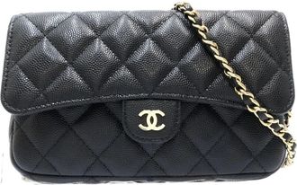 Chanel Black Grained Calfskin Chain/Shoulder Wallet (Pre-Owned)