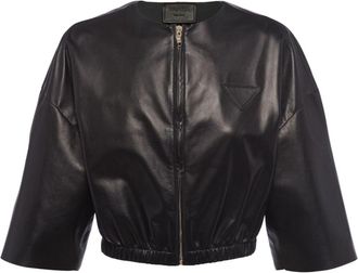 Prada cropped leather bomber jacket - women - Leather - 44 - Black