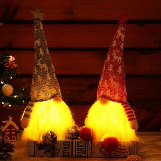OEM Gnome De No&euml;l - 33 Cm Altura - Feltro Gris Y Rojo - Luz Led Integrada - Decoraci&oacute;n Escandinava Para &Aacute;rbol Navide&ntilde;o Ventana Y Interior - Pack De 2