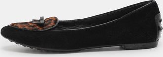 Tod's Tods Black Leopard Print Calf Hair And Suede Bow Ballet Flats