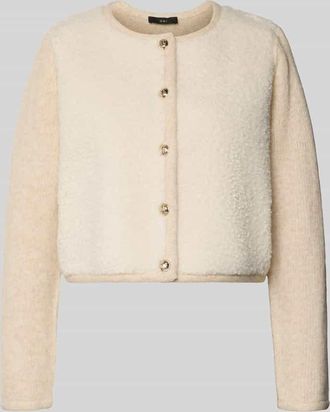 Oui Strickjacke mit Rundhalsausschnitt und Knopfleiste in Offwhite Melange, Größe 38