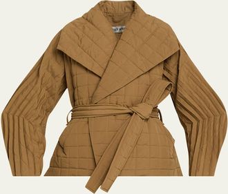 Issey Miyake Pleated Structured Sleeve Quilted Wrap Jacket
