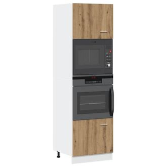 Berkfield Home Microwave Cabinet Lyon Artisan Oak 60x57x207 cm Engineered Wood in Brown | Size: 60 x 57 x 207 cm