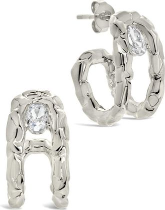 Sterling Forever Cz Mavis Molten Metal Folded Hoop Earrings